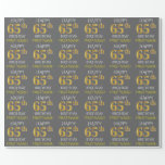 [ Thumbnail: Gray, Faux Gold "Happy 65th Birthday" Wrapping Paper ]