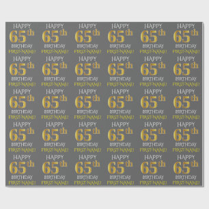 Gray, Faux Gold "HAPPY 65th BIRTHDAY" Wrapping Paper
