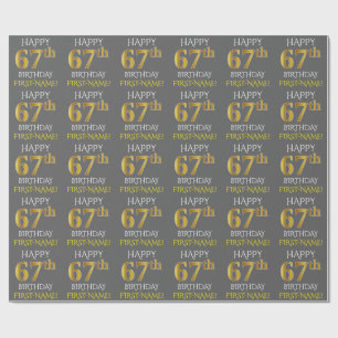 Gray, Faux Gold "HAPPY 67th BIRTHDAY" Wrapping Paper