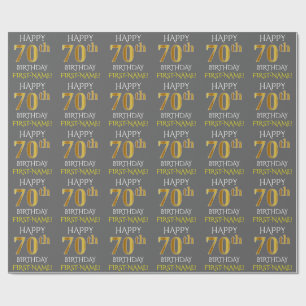 Gray, Faux Gold "HAPPY 70th BIRTHDAY" Wrapping Paper