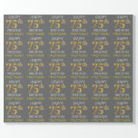 [ Thumbnail: Gray, Faux Gold "Happy 75th Birthday" Wrapping Paper ]