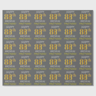 Gray, Faux Gold "HAPPY 88th BIRTHDAY" Wrapping Paper