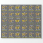 [ Thumbnail: Gray, Faux Gold "Happy 90th Birthday" Wrapping Paper ]