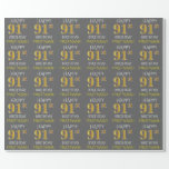[ Thumbnail: Gray, Faux Gold "Happy 91st Birthday" Wrapping Paper ]