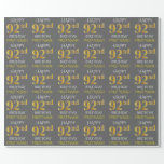 [ Thumbnail: Gray, Faux Gold "Happy 92nd Birthday" Wrapping Paper ]
