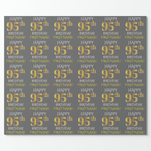 Gray Faux Gold HAPPY 95th BIRTHDAY Wrapping Paper