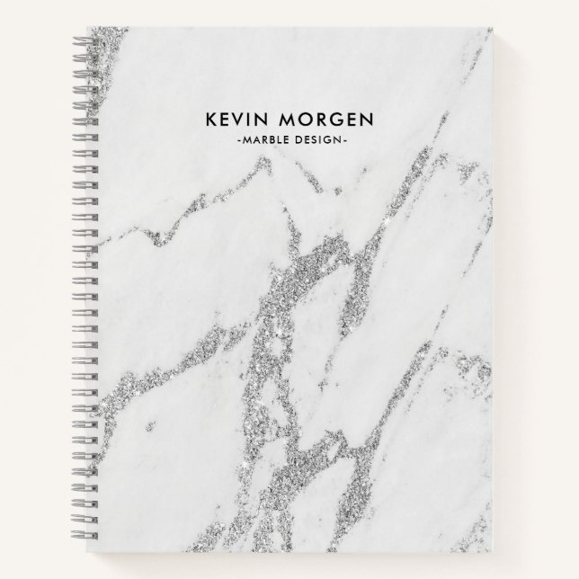 Gray faux gray marble with silver accent notebook (Front)