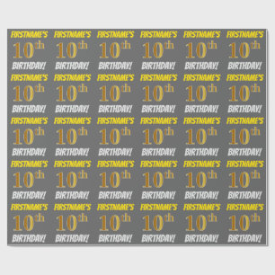 Gray, Faux/Imitation Gold, "10th BIRTHDAY" Wrapping Paper