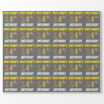 [ Thumbnail: Gray, Faux/Imitation Gold, "14th Birthday" Wrapping Paper ]