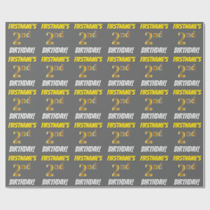 Gray, Faux/Imitation Gold, "2nd BIRTHDAY" Wrapping Paper