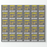 [ Thumbnail: Gray, Faux/Imitation Gold, "34th Birthday" Wrapping Paper ]