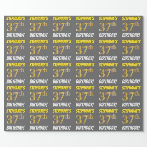 Gray FauxImitation Gold 37th BIRTHDAY Wrapping Paper