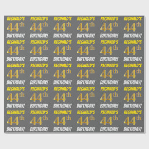 Gray, Faux/Imitation Gold, "44th BIRTHDAY" Wrapping Paper