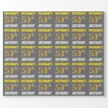 [ Thumbnail: Gray, Faux/Imitation Gold, "50th Birthday" Wrapping Paper ]