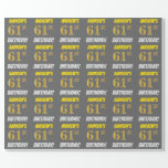 [ Thumbnail: Gray, Faux/Imitation Gold, "61st Birthday" Wrapping Paper ]