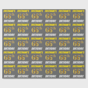 Gray, Faux/Imitation Gold, "66th BIRTHDAY" Wrapping Paper