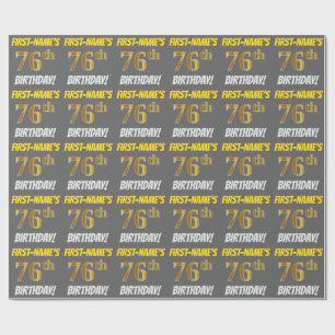 Gray, Faux/Imitation Gold, "76th BIRTHDAY" Wrapping Paper