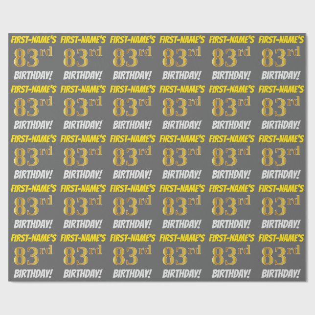 Gray, Faux/Imitation Gold, "83rd BIRTHDAY" Wrapping Paper (Flat)