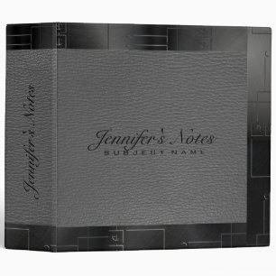 Gray Faux Leather Black Metallic Geometric Frame 3 Ring Binder