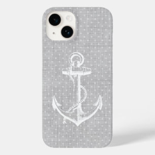 Gray Faux Linen Vintage Anchor Case-Mate iPhone 14 Case