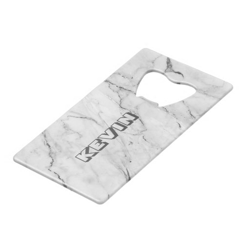 Gray faux marble background 3 credit card bottle opener