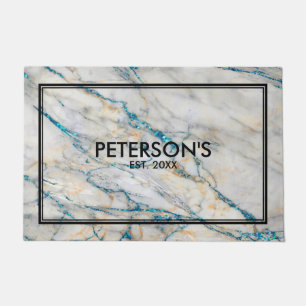 Gray Faux Marble Blue Sparkles Doormat