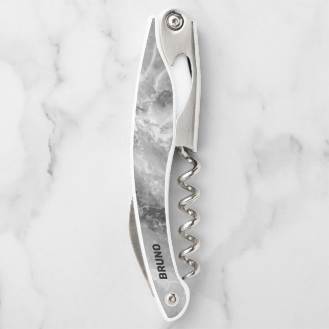 Gray Faux Marble Monogram Waiter's Corkscrew (Back)