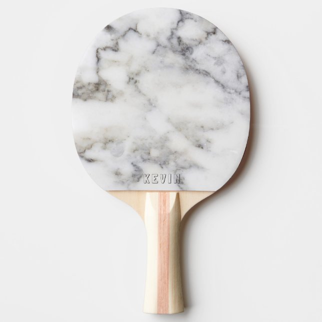 Gray Faux Marble Print Monogram Ping-Pong Paddle (Front)