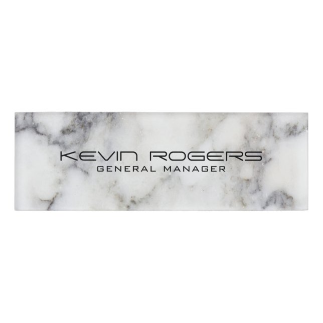 Gray Faux Marble Print Name Tag (Front)