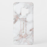 Gray Faux Marble Rose-Gold Accents Monogram Case-Mate Samsung Galaxy S9 Case<br><div class="desc">Simple elegant modern white &  rose-gold faux marbleframe and customizable monogram.</div>