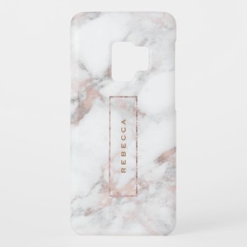 Gray Faux Marble Rose-gold Accents Monogram Case-mate Samsung Galaxy S9 Case by artOnWear at Zazzle