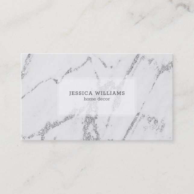 Gray Faux Marble Silver Veins Business Card (Front)