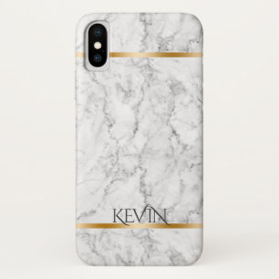 Gray Faux Marble Texture Gold Accent Monogram iPhone X Case
