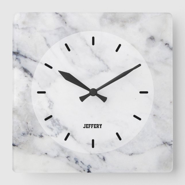 Gray faux marble texture square wall clock (Front)