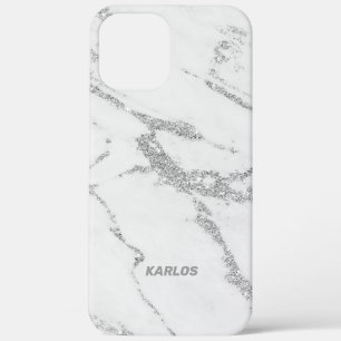 Gray faux marble with silver faux glitter veins iPhone 12 pro max case
