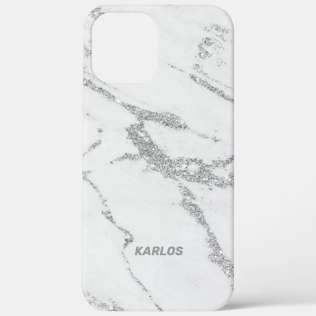 Gray faux marble with silver faux glitter veins Case-Mate iPhone case (Back)