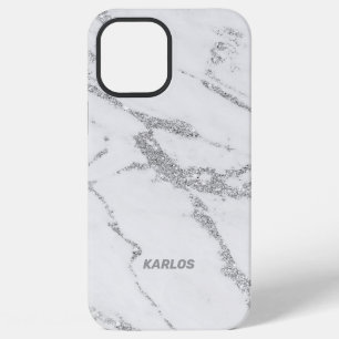 Gray faux marble with silver faux glitter veins iPhone 12 pro max case