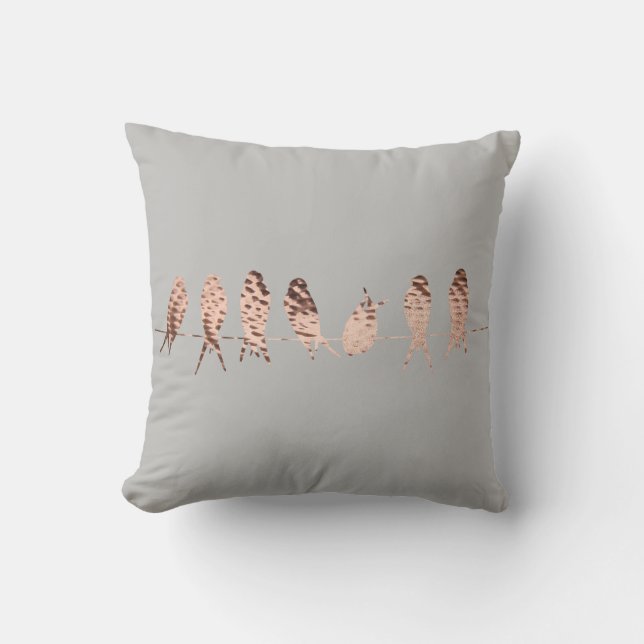 Gray FauxCopper Design with Birds on Wire | Pillow (Front)