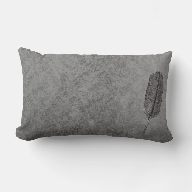 Gray Feather Lumbar Pillow (Front)