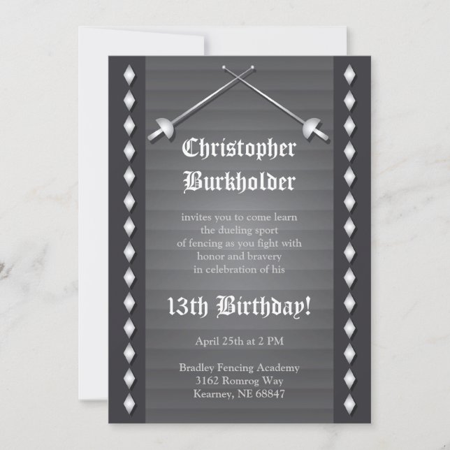Gray Fencing Birthday Party Invitation (Front)