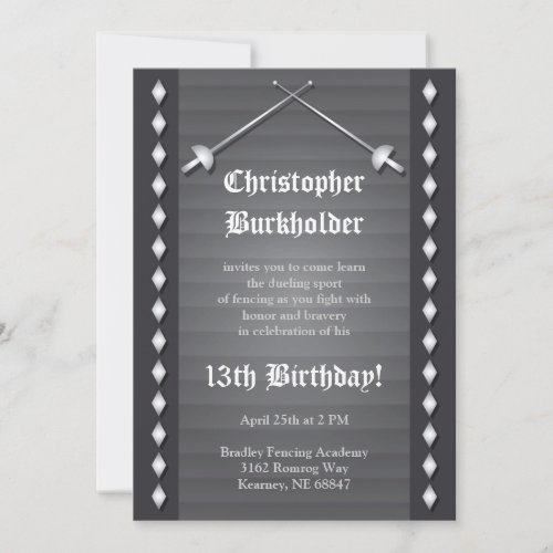 Gray Fencing Birthday Party Invitation