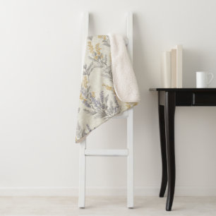 Gray Fern Botanical Pattern Sherpa Blanket