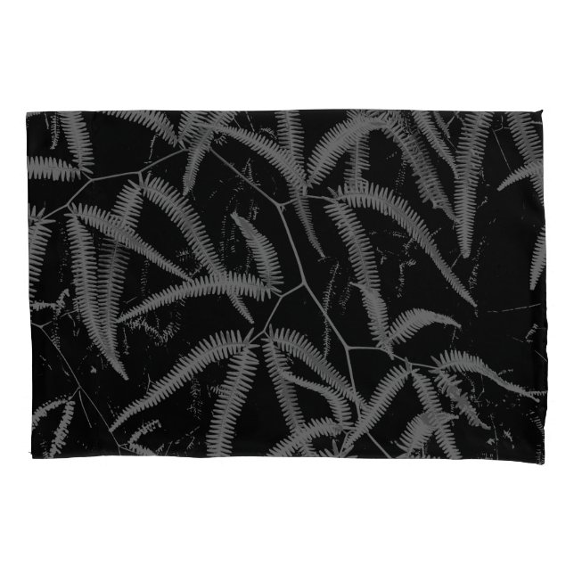 Gray fern with black background pillow case (Front)