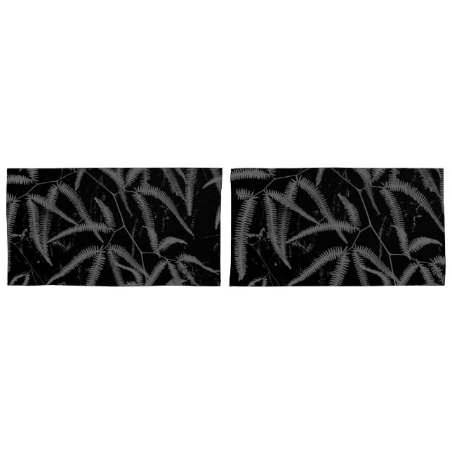 Gray fern with black background pillow case (Front-Set)