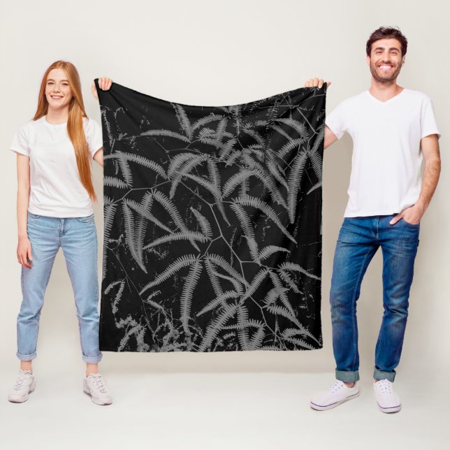 Gray fern with black background pillow case duvet  fleece blanket (In Situ)