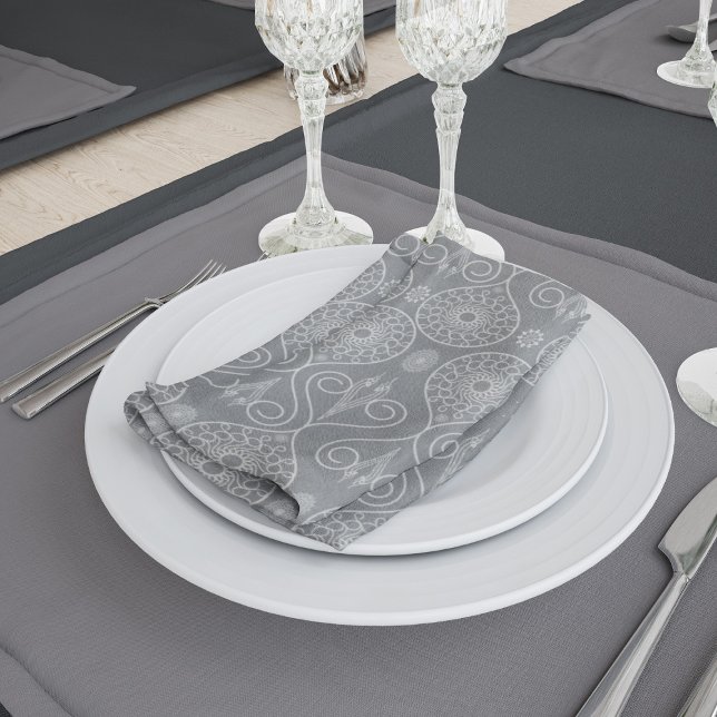 Gray fibrous textile octopus seeds patterned cloth napkin (Creator Uploaded)