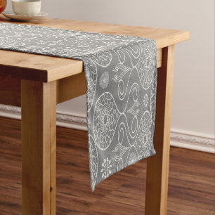 Gray fibrous textile octopus seeds patterned short table runner