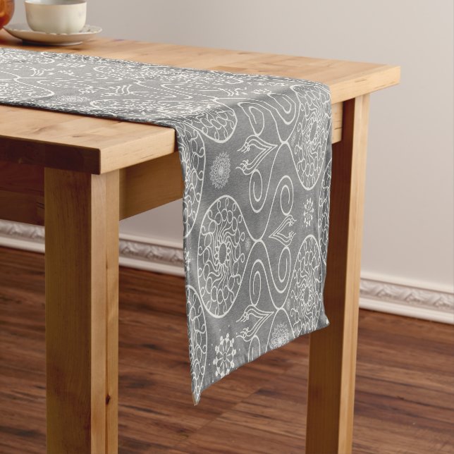 Gray fibrous textile octopus seeds patterned short table runner (In Situ)