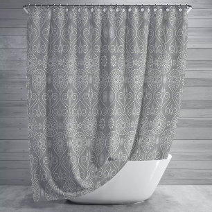 Gray fibrous textile octopus seeds patterned shower curtain