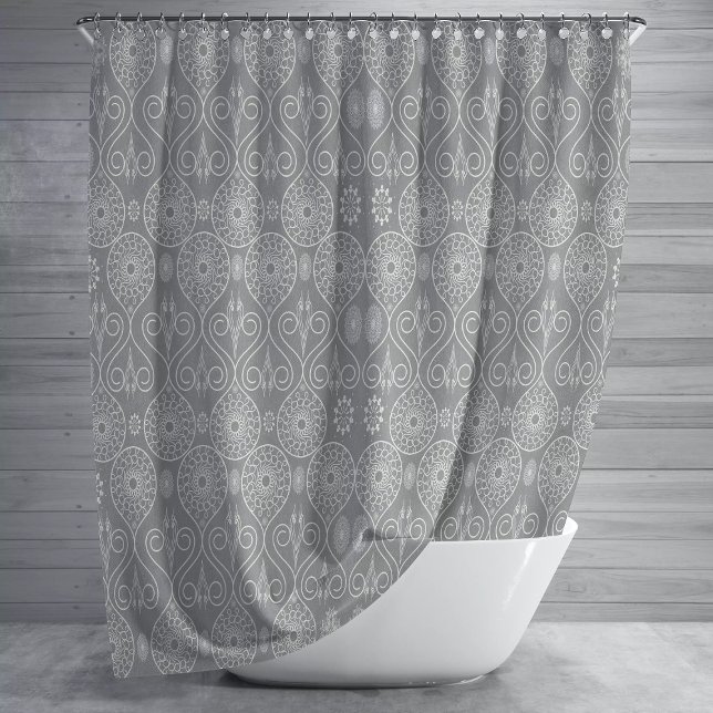 Gray fibrous textile octopus seeds patterned shower curtain (Creator Uploaded)